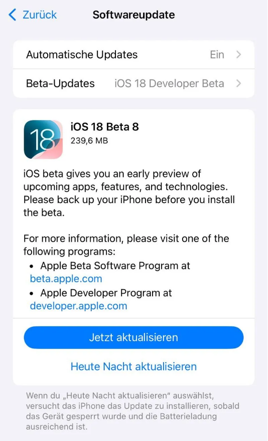 盐池苹果手机维修分享苹果 iOS / iPadOS 18 开发者预览版 Beta 8 发布 